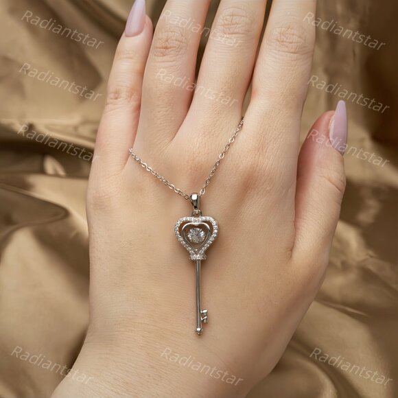 NEW Certified 1/2 ct. t.w. Moissanite Heart Key Necklace - Picture 3 of 7